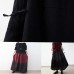 winter red new literary retro drawstring  loose wide leg skirt pants