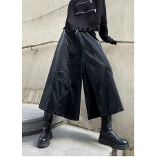 Wide leg pants women's high waist straight tube casual PU leather pants 2021