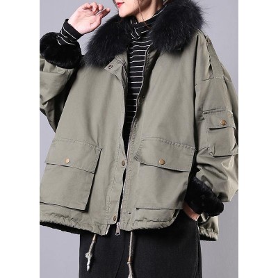2019 army green casual outfit oversize snow jackets pockets faux fur collar winter coats