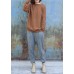 Vintage o neck cable khaki knit sweat tops plus size side open Sweater Blouse