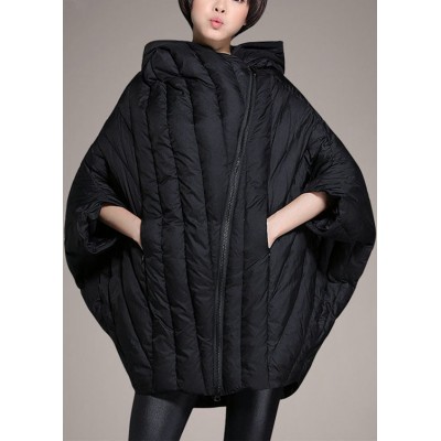 Simple Black Cloak Sleeves zippered Warm Winter Duck Down Coat