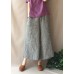 French Summer Women Pants Vintage Gray Striped Fabrics Pockets Pant