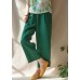 Unique Green Pants Summer Pockets Elastic Waist Sewing Pant