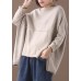 Fashion beige o neck knitted clothes oversize Batwing Sleeve knit sweat tops asymmetric hem