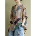 Bohemian V Neck Print Button Shirt Tops Half Sleeve