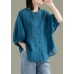 Art Red O-Neck Button Linen Loose Shirt Top Lantern Sleeve