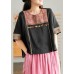 Black Vintage Embroidered Linen Women T-shirt